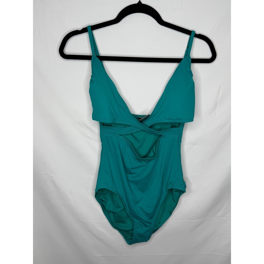 Vince Camuto Wrap One Piece Swimsuit Riviera Teal Jet Set Solids Size 10 NWOT